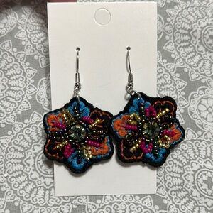 Floral Embroidered Earrings - Multicolor